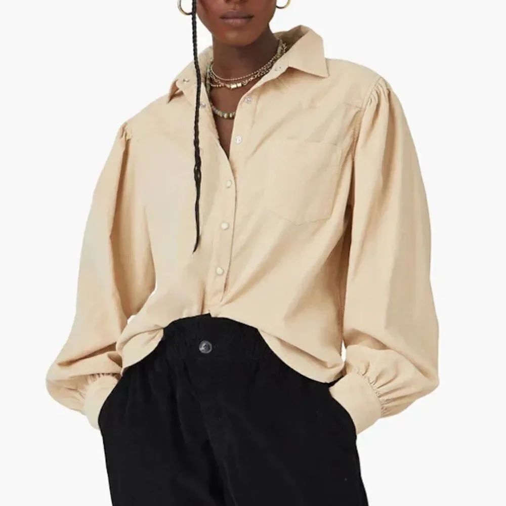 Beige Button-Up Shirt - Xirena Wylan Shirt - NWOT - Medium - Cuffed Sleeve